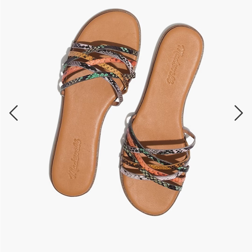 The Tracie Crisscross Slide Sandal in Snake Embossed Leather, Size 7